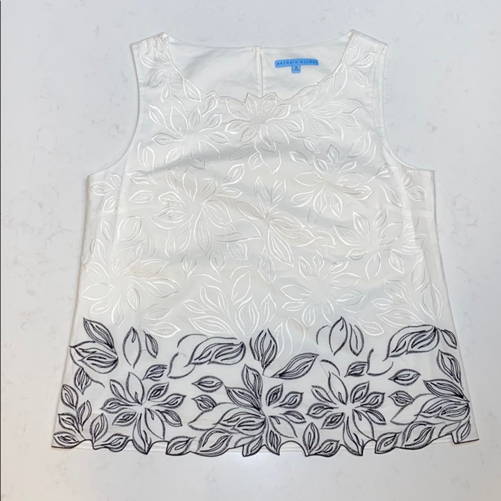 Antonio Melani White & Black Floral Cotton Tank